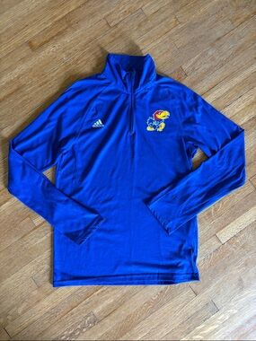 adidas Men’s Small Royal Blue Kansas Jayhawks 1/4 Zip Pullover